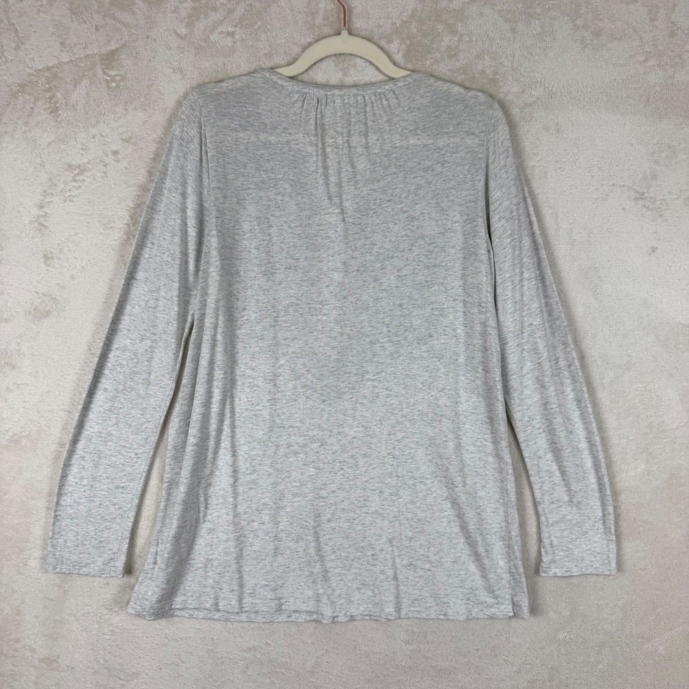 J. Jill Womens Grey Heathered Embroidered Long Sleeve Henley Top Small Boho - Picture 2 of 5